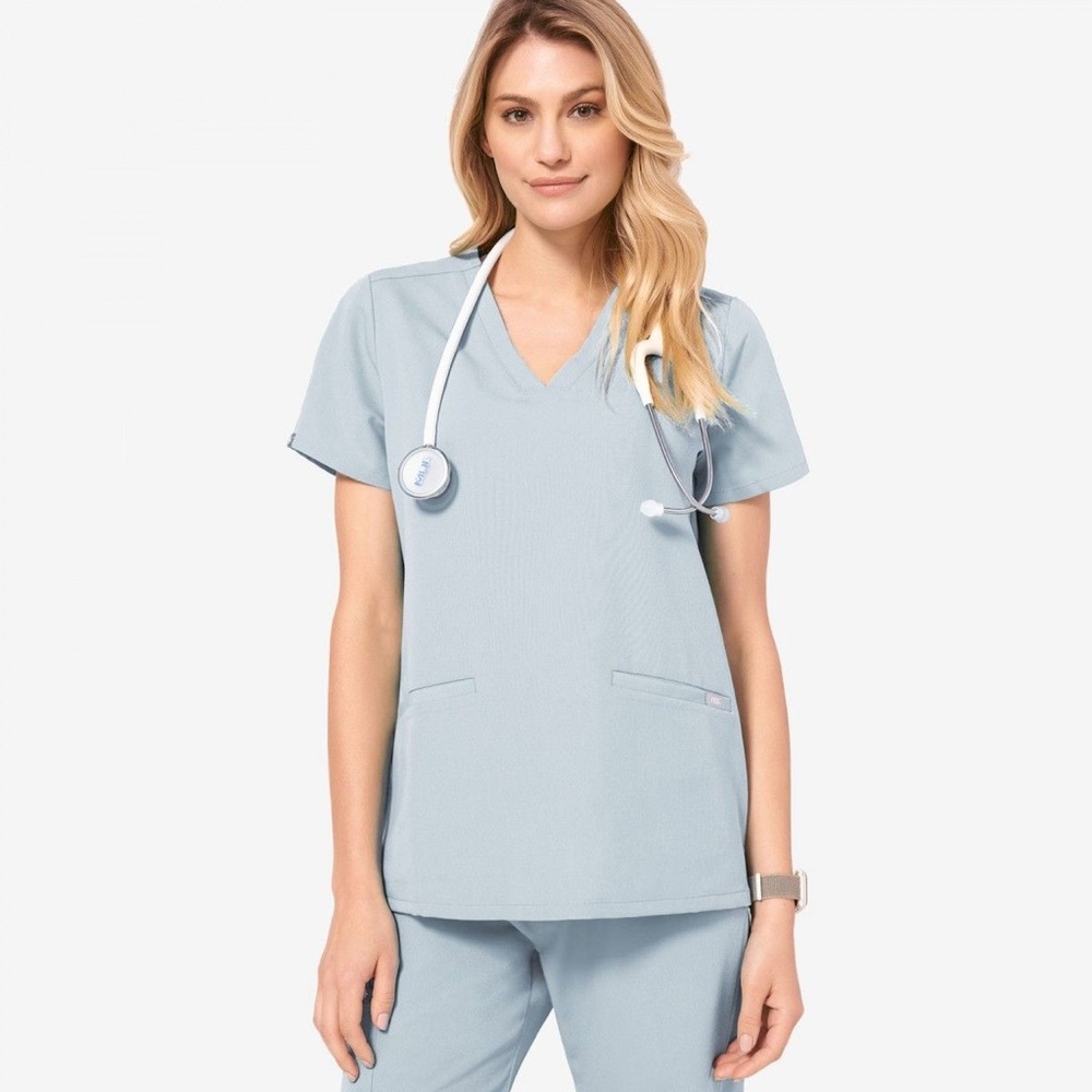 FIGS SMALL dusty blue casma three pocket scrub top